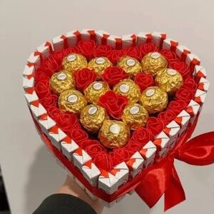 Heart-Shaped Chocolate Gift Box with Red Roses